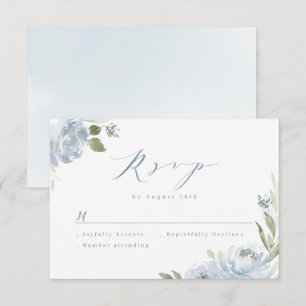 Romantic garden dusty blue floral wedding RSVP car