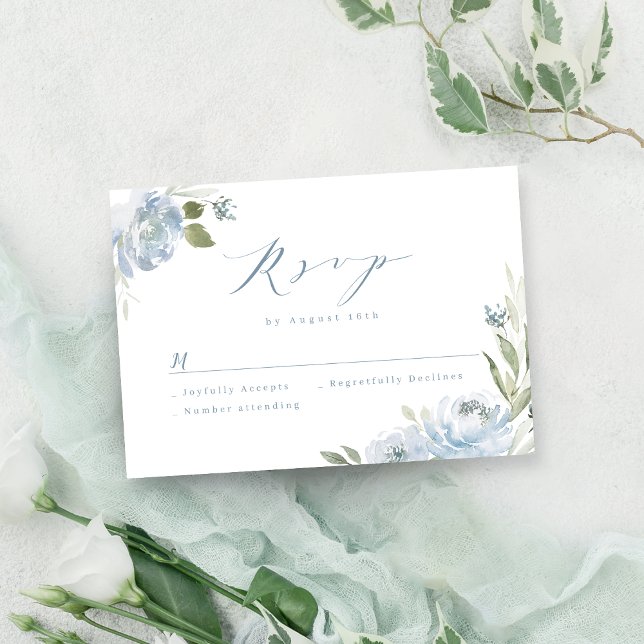 Romantic garden dusty blue floral wedding RSVP car (Romantic garden dusty blue floral wedding RSVP car)