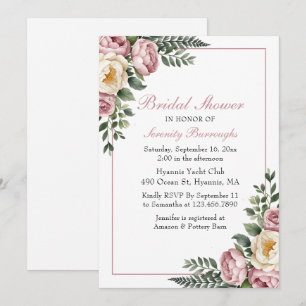 Romantic Garden Floral Peony & Rose  Bridal Shower Invitation