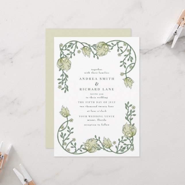 Romantic Garden Floral Wedding Invitation (Front/Back In Situ)