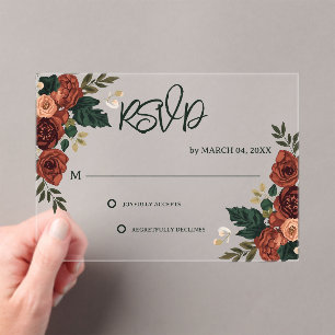  Romantic Garden Floral  Wedding RSVP Acrylic Invitations