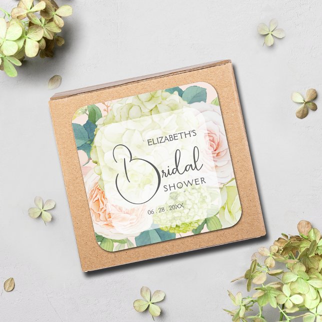 Romantic Garden Flowers Bridal Shower Square Sticker (Romantic Garden Flowers Bridal Shower Pink 3" Square Stickers)