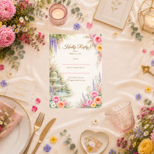 Romantic Garden Fountain Bloom Wedding RSVP Card
