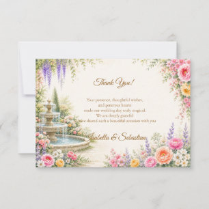 Romantic Garden Fountain Bloom Wedding Thank You Card