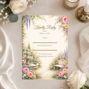 Romantic Garden Fountain Elegance Wedding RSVP Card