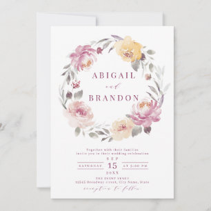 Romantic garden mauve watercolor floral wedding in invitation