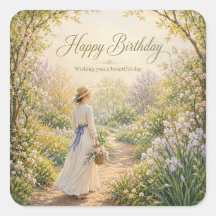Romantic Garden Path Birthday Square Sticker