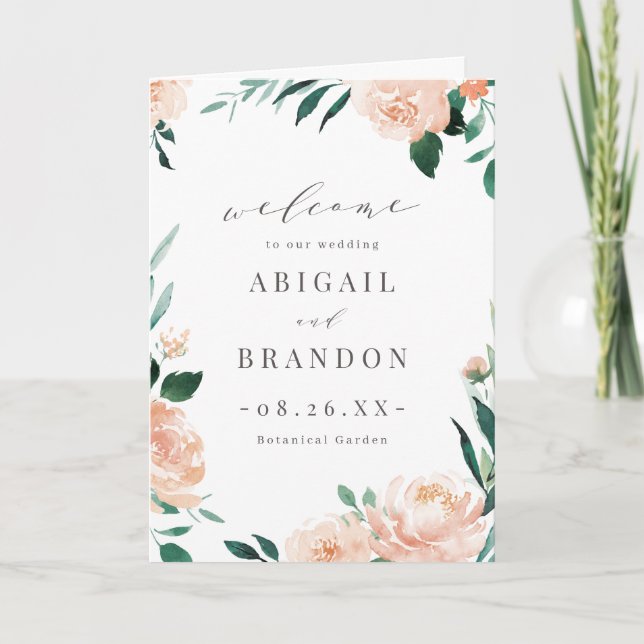 Romantic garden peach floral wedding Program (Front)