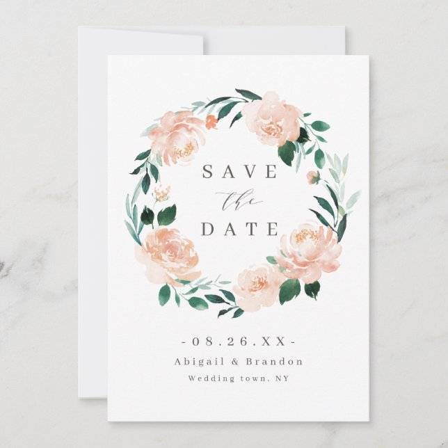Romantic garden peach floral wedding save the date (Front)