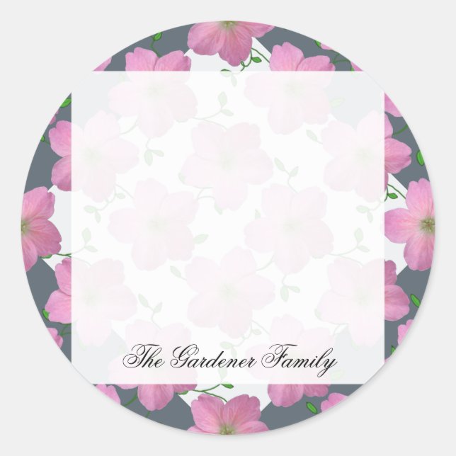 Romantic Garden Pink Geranium Flower on any Colour Classic Round Sticker (Front)