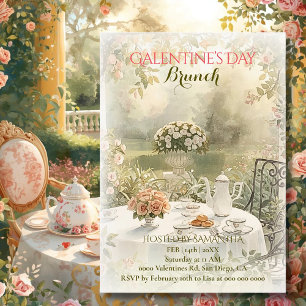 Romantic Garden Tea Galentine Brunch Soft Florals Invitation