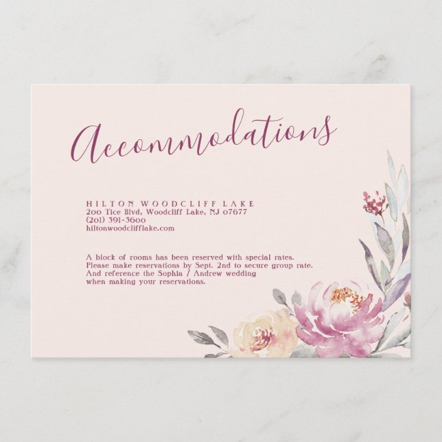 Romantic garden watercolor floral accommodation enclosure card (Front)