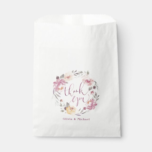 Romantic garden watercolor floral wedding favour bag (Front)