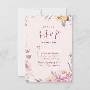 Romantic garden watercolor floral wedding RSVP Card