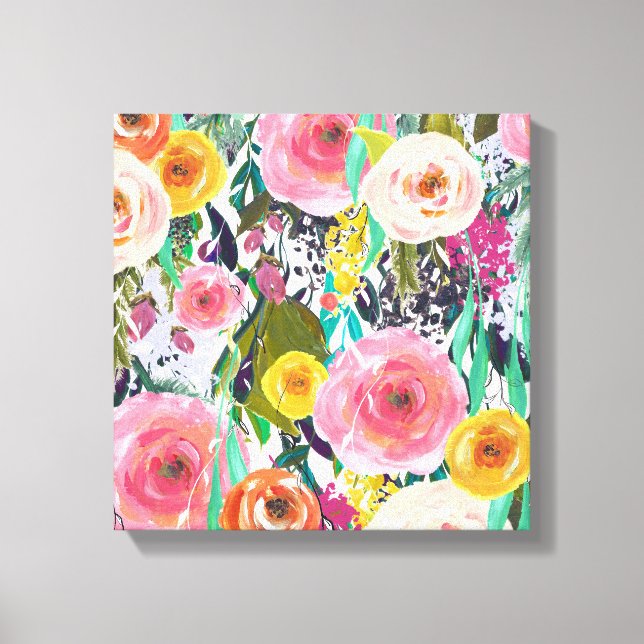 Romantic Garden Watercolor Flowers Canvas Print (Front)