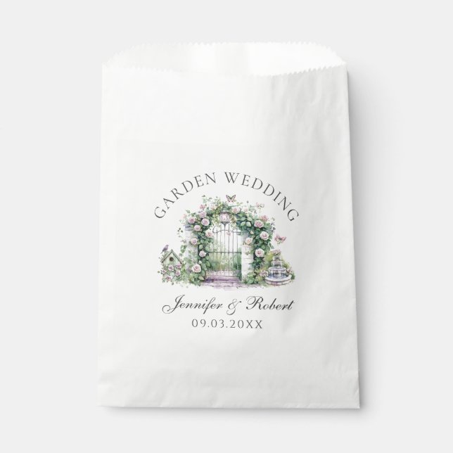 Romantic Garden Wedding Floral Arch Fountain Favour Bag (Front)