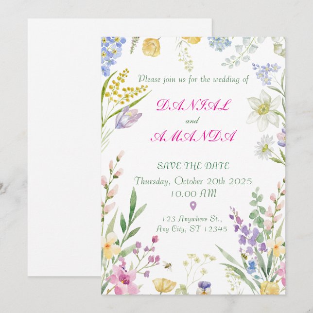 Romantic Garden Wedding Invite | Pastel Flower (Front/Back)