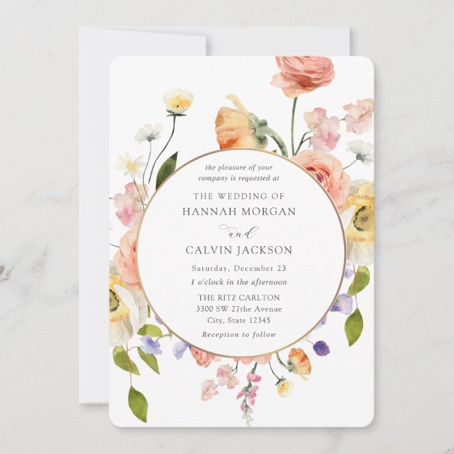 Romantic Garden Wreath Wedding Invitation (Devant)