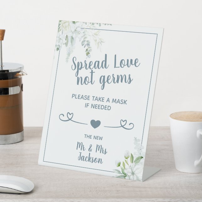 Romantic gentle flowers wedding covid safety mask pedestal sign (In SItu)