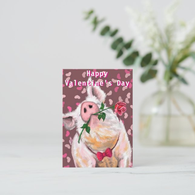 Romantic Gentleman Pig Funny Valentine's Day Card (Standing Front)