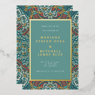 Romantic Geometric Mandala soft blue grey and red