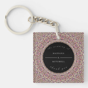 Romantic Geometric Mandala soft Pink Black Keychain