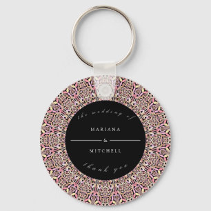 Romantic Geometric Mandala soft Pink Black Keychain