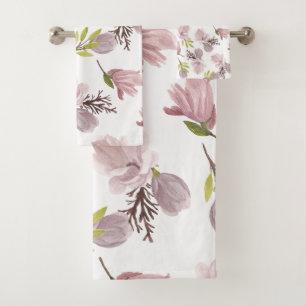 Romantic gift for her watercolor flower pattern bath towel set