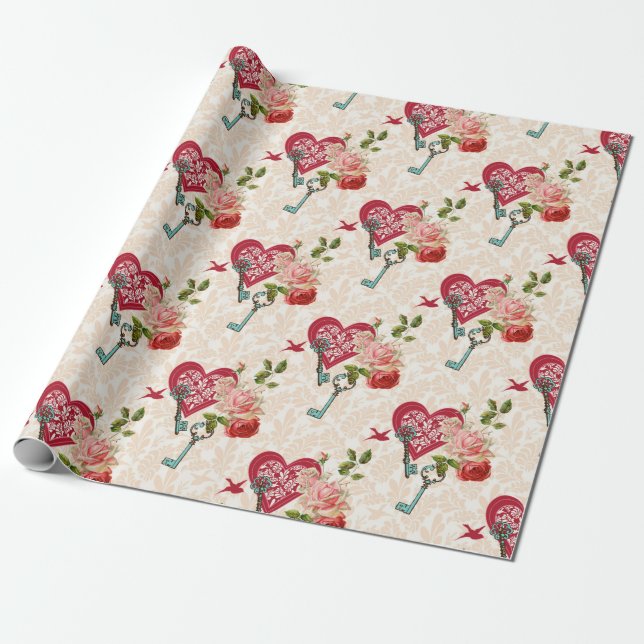 Romantic Gift Wrapping Paper for Valentine's | 4 (Unrolled)
