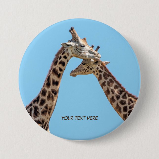 Romantic Giraffe Couple Personalized Name 3 Inch Round Button (Front)