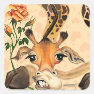 Romantic Giraffe - Gentleman - Add Your Text /Name Square Sticker