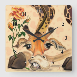 Romantic Giraffe - Gentleman - Add Your Text /Name Square Wall Clock
