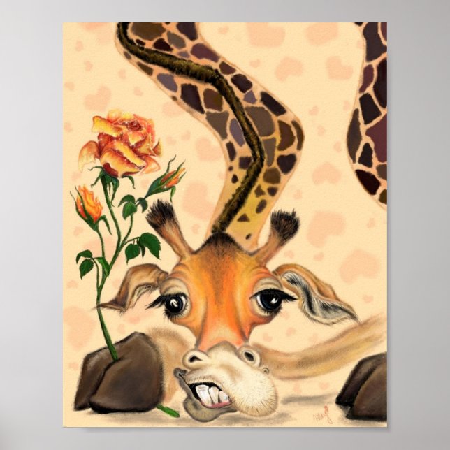 Romantic Giraffe with Rose Poster Painting (Front)