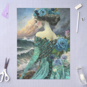 Romantic Girl Flowers Stormy Ocean Scene Tissue Paper