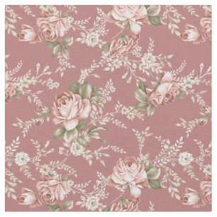 Romantic Girly Blush Roses - Dark Pink Background Fabric