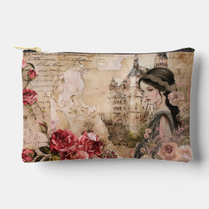 Romantic Girly Vintage Floral Abstract Collage Accessory Pouch