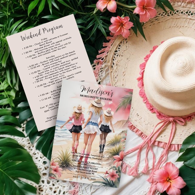 Romantic Glam Blondes Coastal Cowgirls Beach  Invitation (Romantic Glam Blondes Coastal Cowgirls Beach Landscape Bachelorette Weekend Invitations Cards.)