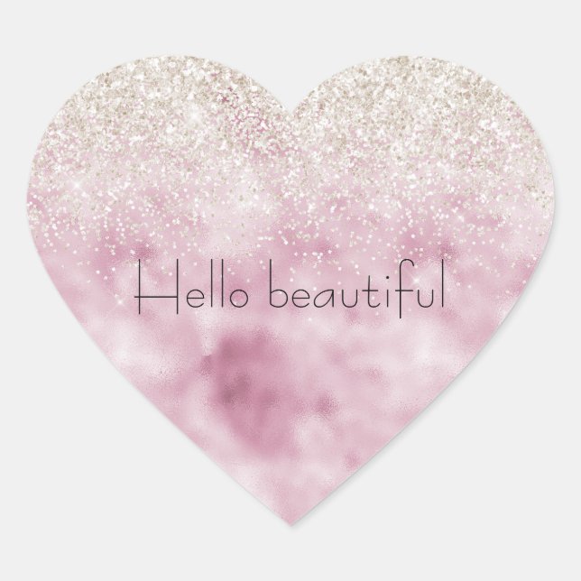 Romantic Glam Pink White Glitter Sparkle Heart Sticker (Front)