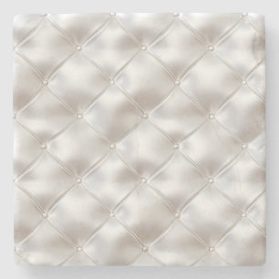 Romantic Glam White Faux Leather  Stone Coaster