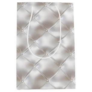 Romantic Glam White Faux Leather Wedding Medium Gift Bag