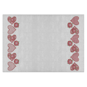 Romantic Glass Cutting Board: Hearts and Red Roses Board