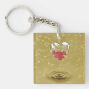 Romantic Glass Heart Design Keychain