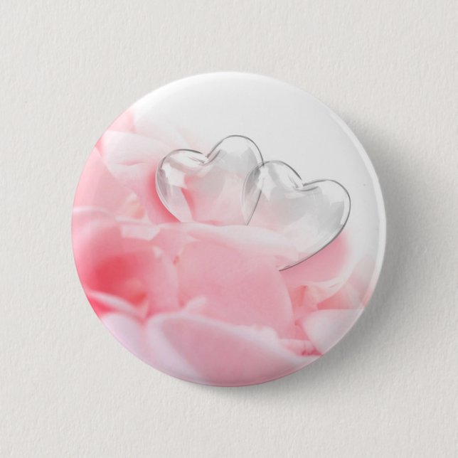 Romantic Glass Hearts Rose Petals 2 Inch Round Button (Front)