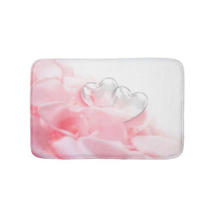 Romantic Glass Hearts Rose Petals Bath Mat