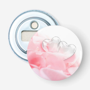 Romantic Glass Hearts Rose Petals Bottle Opener