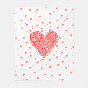 Romantic Glitter Red Heart On Red Hearts Pattern Fleece Blanket