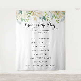 Romantic Glitter Roses Wedding Order of the Day Tapestry