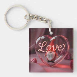 Romantic Gnome in Heart Display with Neon "Love" Keychain