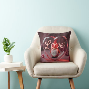 Romantic Gnome in Heart Display with Neon "Love" Throw Pillow