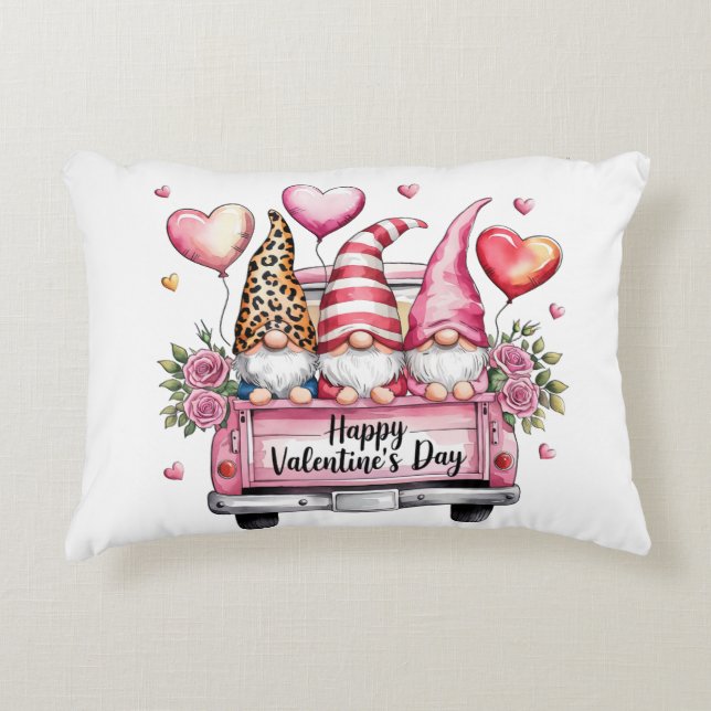 Romantic Gnomes in Pink Pickup- Valentin Accent Pillow (Front)